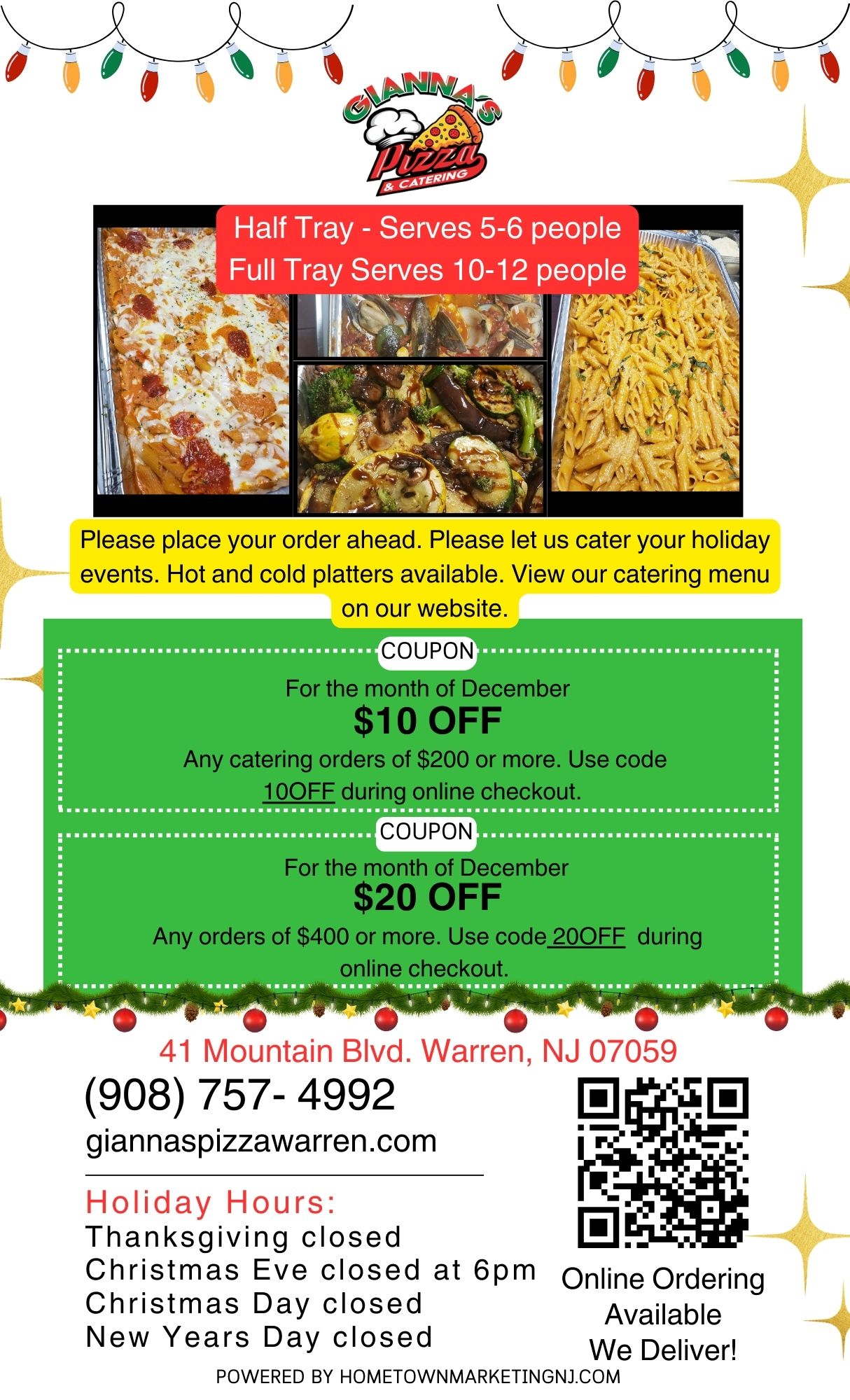 Giannas Manville catering flyer with coupons 11262024